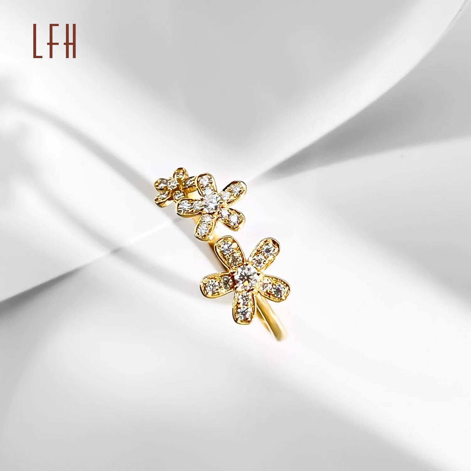 Wholesale Gold 18k Bling Moissanite Ring Simple Flower Bloom Ring Jewelry 18k Real Gold With Moissanite Rings