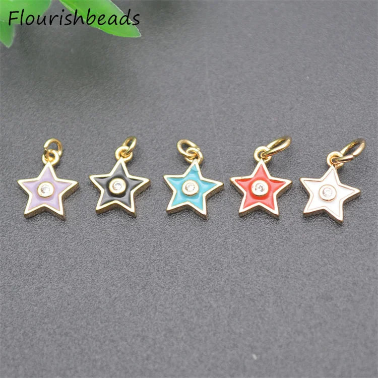 Delicate Design Nickel Free Anti Rust Gold Plated Metal Brass CZ Pave Colorful Enamel Small Star Charms for DIY Bracelet Making