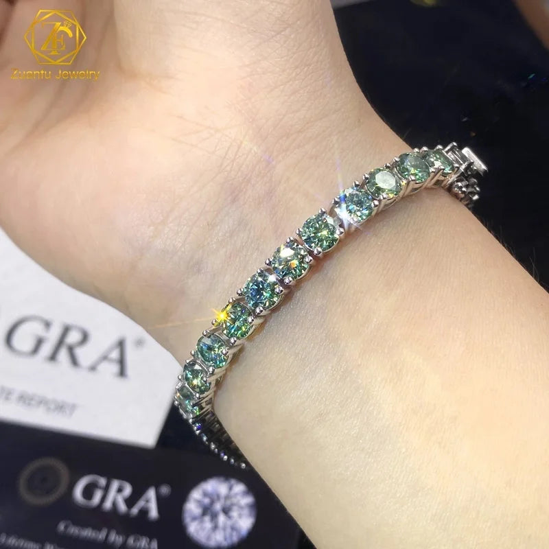 5MM 7inch Round Cut Tennis Bracelet Blue-Green Mossanite Diamond Gold Plating Women Jewelry Wholesale Iced Out Tennis Bracelets