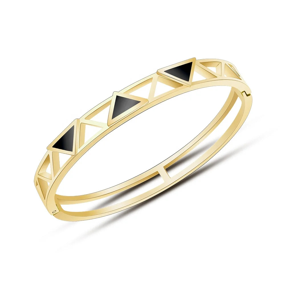 18K Gold Plated Women's Bracelet Hollow out Triangular Acrylic Geometric Bangles Jewelry Fashion Bangle Bangle