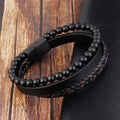 Volcanic Stone Leather Bracelets & Bangles Stainless Steel Buckle Leather Woven Multi-layer Men Bracelets Jewelry OT-085