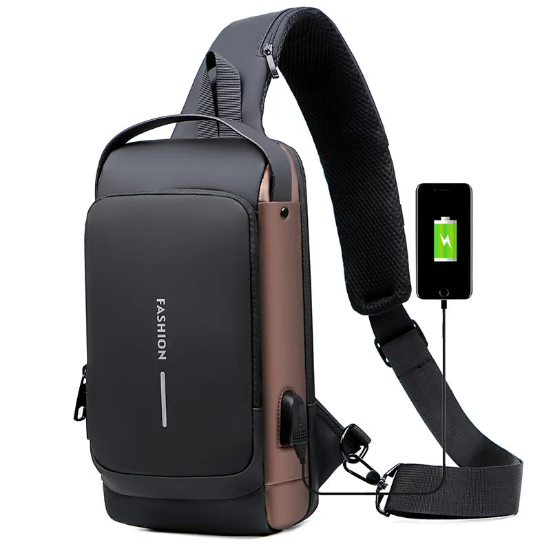 2026 Crossbody Chest Bag with USB and Coded Lock Anti-theft Shoulder Bag Fashion Cool Sling Bag Waterproof Custom Logo for Men