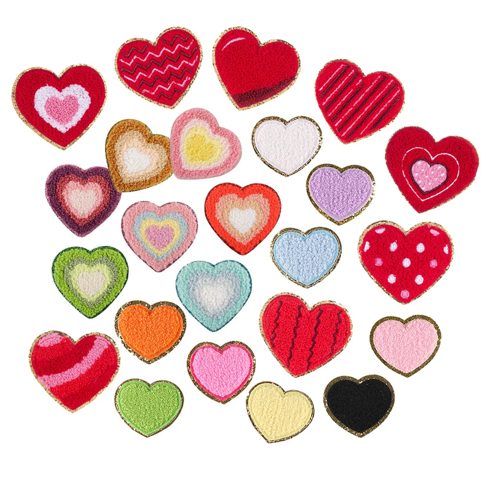Hot Sale Oem Odm Support Lovely Valentine Day Theme Colorful Gold Bling Glitter Heart Patches Iron on for Clothes Bag Hat