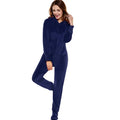 Wholesale Jumpsuit Factory Price Ladies Solid Navy/ Purple Plush Pajamas Onesie Jumpsuit for Women Homewear