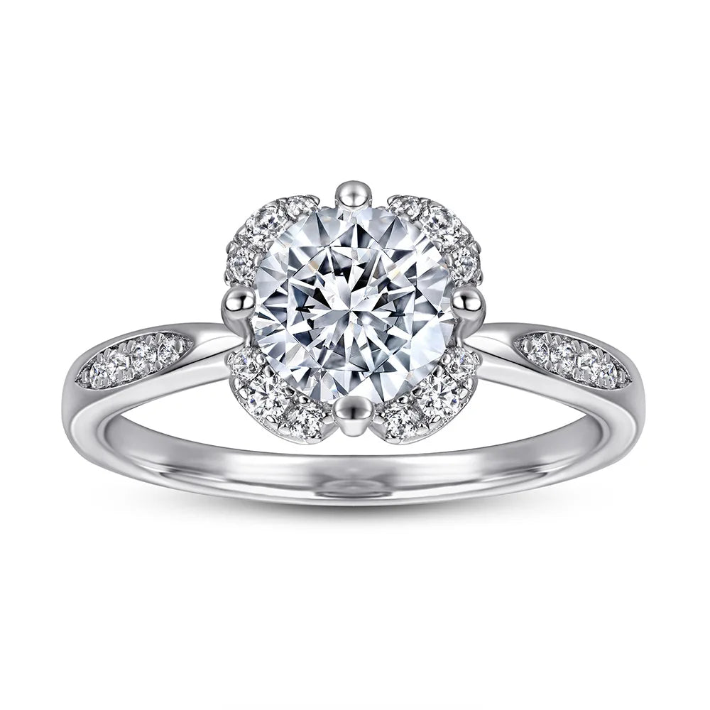 OAHLAN 1Ct Women Round Cubic Zirconia Flower Engagement Ring 925 Sterling Silver Rings Wholesale