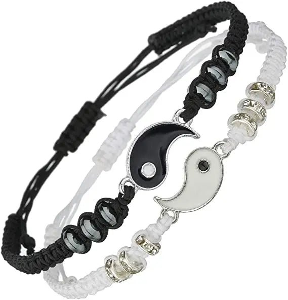 Best Friend Yin Yang Adjustable Cord Bracelets Fashion Chain Link Bracelets for BFF Valentines Gift for Close Friendship
