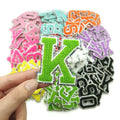 New Glitter Bling Silver Edge Green Glitter Bling Chenille 6.5cm Embroidered Iron-On Letter Patches Green Letter