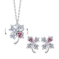 Daidan Four Leaf Clover Jewelry Set Silver 925 Rotatable Dainty Cubic Pink Zirconia Cz Four Leaf Clover Jewelry Set