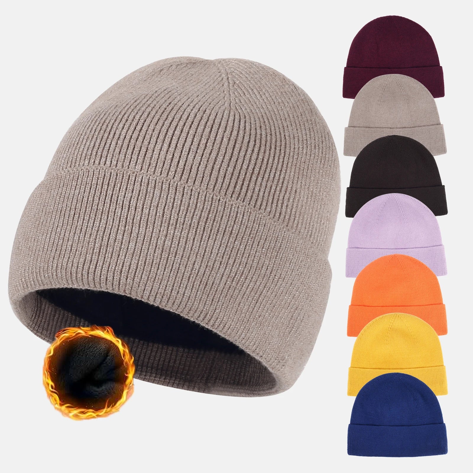 High Quality Custom Winter Warm Men Women Blank Cuffed Ski Fleece Lined Beanie Knitted Hats Cap