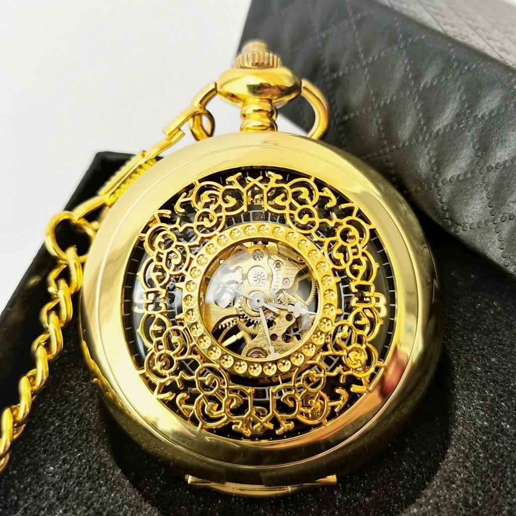 Antique Hollow Gold Manual Wind Mechanical Watches Key Chain Mechanical Retro Pocket Watch