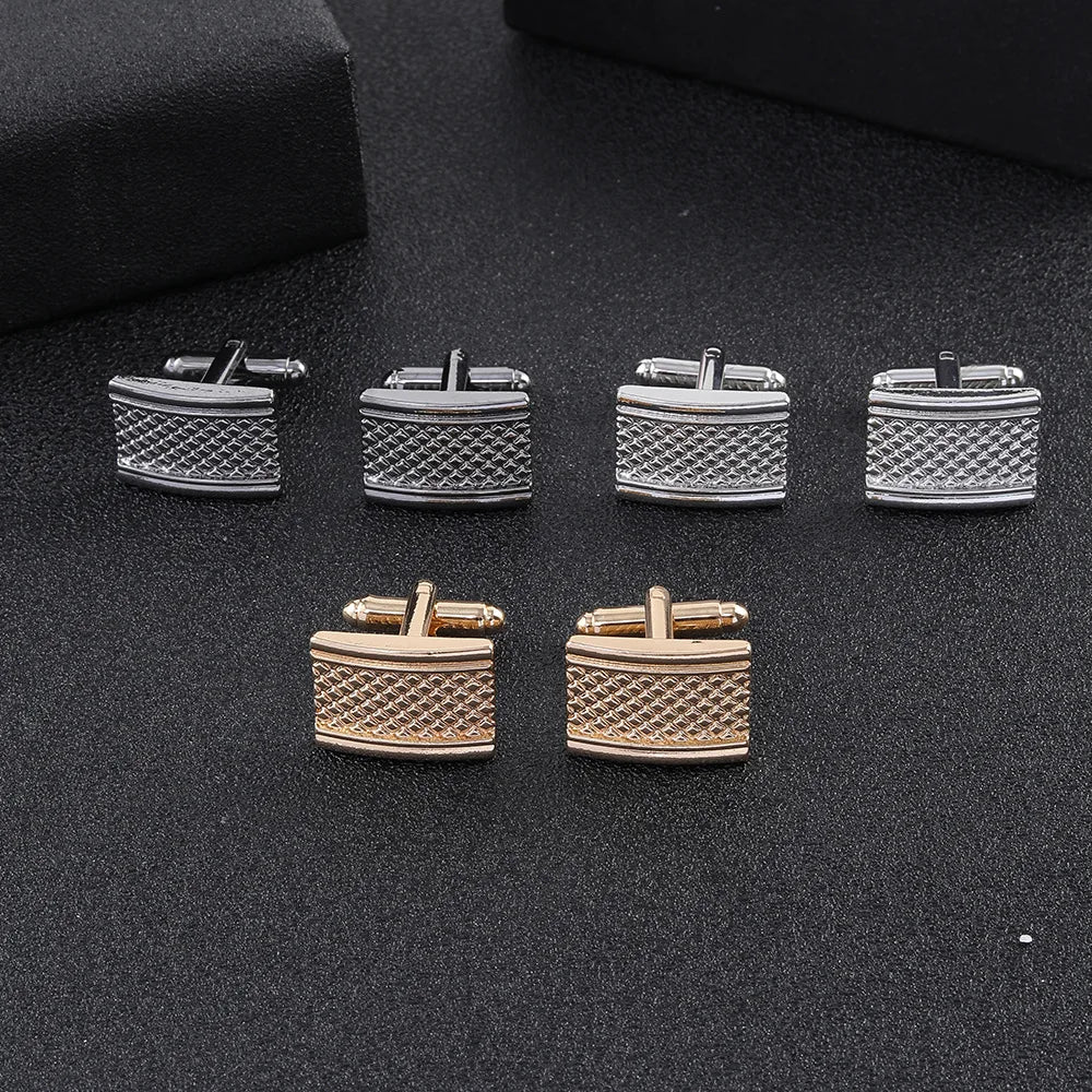 Wholesale New Men's Business Carved Striped Cufflinks Personalized Square Pattern Buttons Cufflinks (MD035)