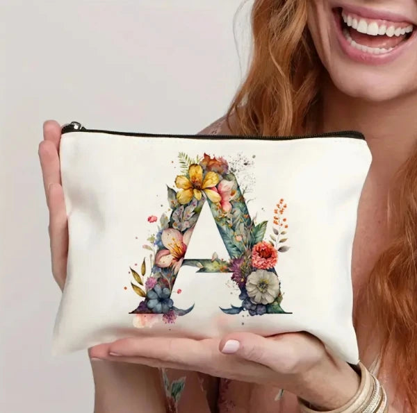Hot Selling Women's Linen Makeup Bag Simple Letter Double-Sided Printed Multifunctional Zipper Pouch Fashion Canvas Character