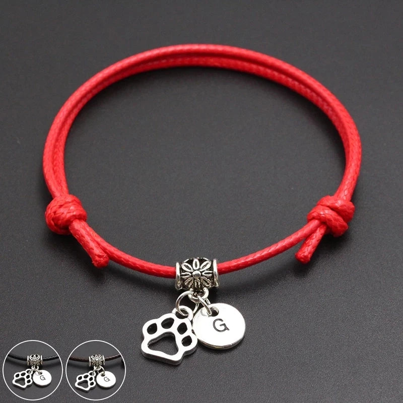 100 Colors Gifts for Dog Cat Lover String Rope English Alphabet Initial Name Paw Prints Best Friend Pendant Charm Bracelets