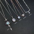 Abiding Original Design Gorgeous Moonlit Scene Cabochon Genuine Moonstone 925 Sterling Silver Planet Pendant Necklace