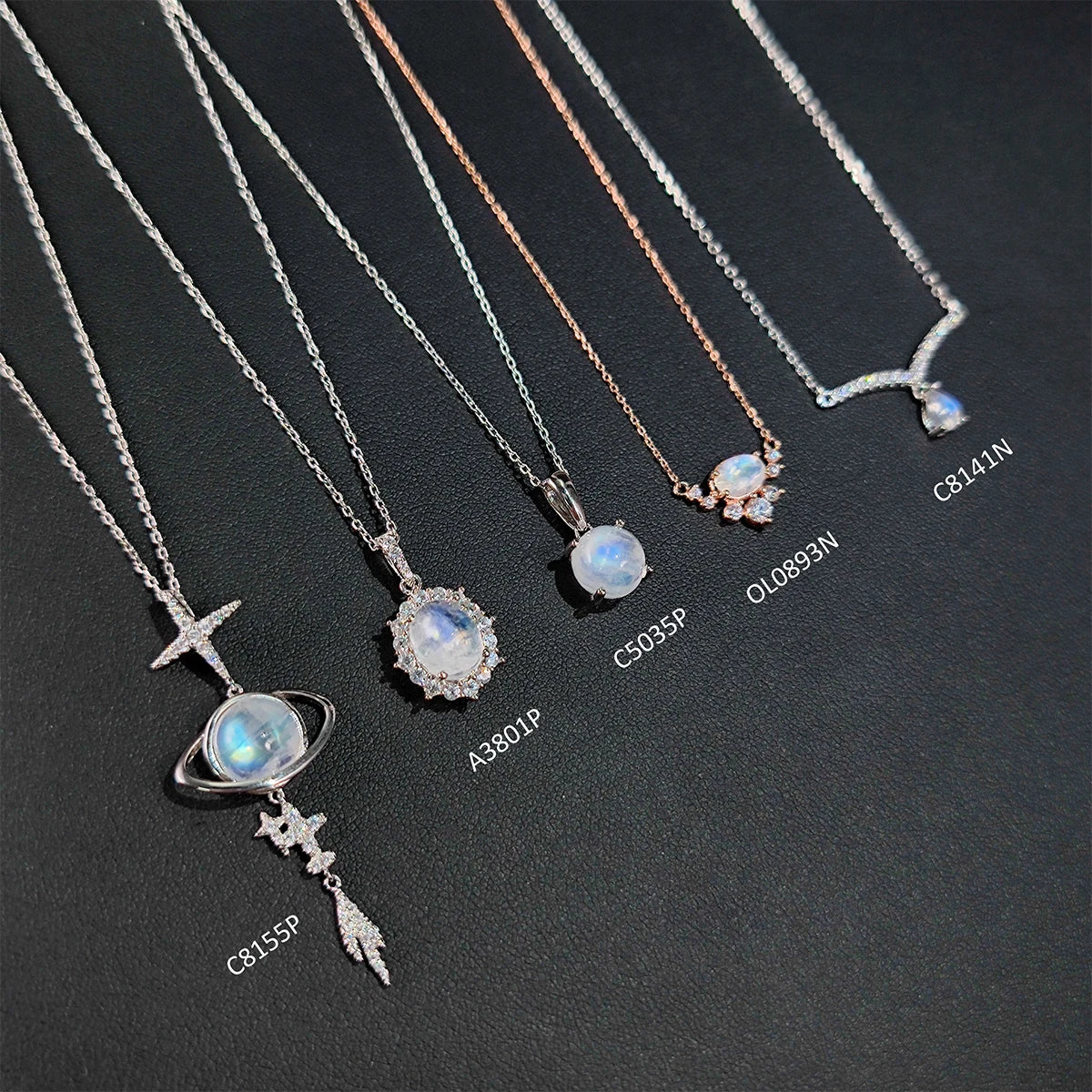 Abiding Original Design Gorgeous Moonlit Scene Cabochon Genuine Moonstone 925 Sterling Silver Planet Pendant Necklace