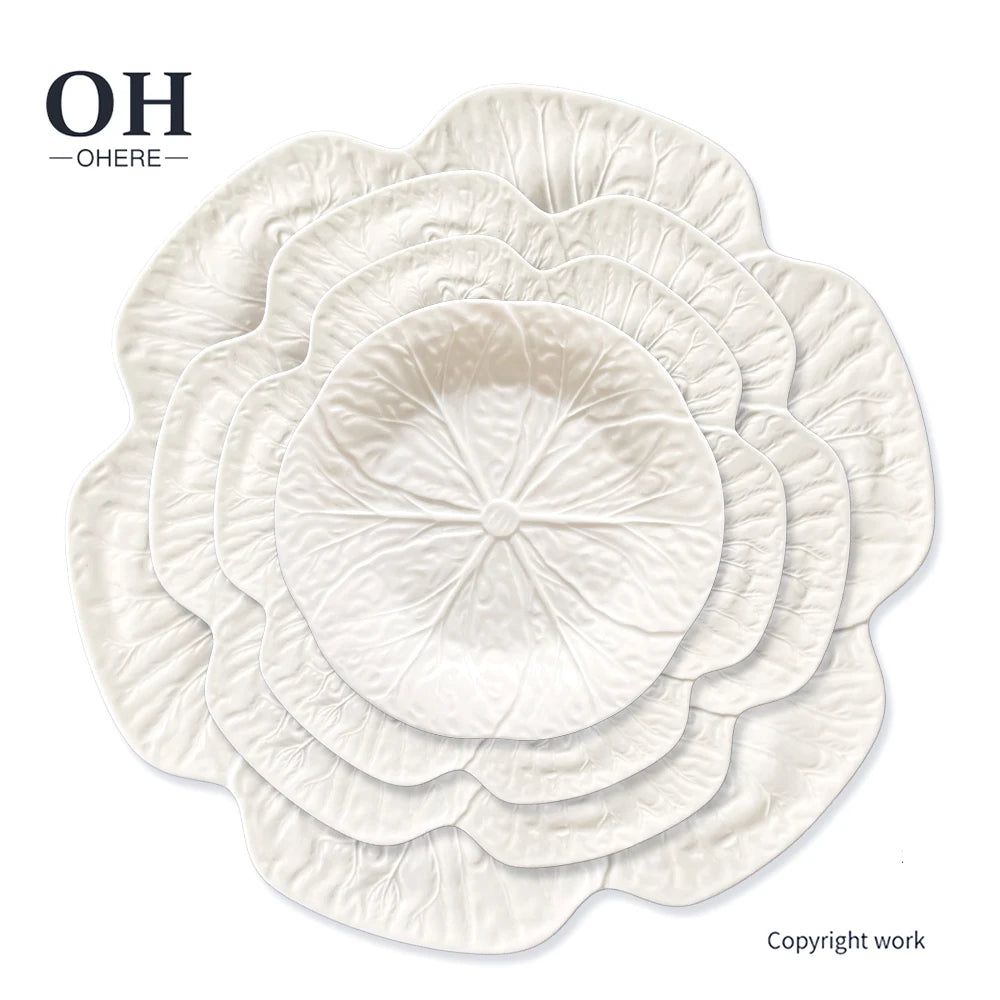 Handmade Embossed Luxury Wedding Charger Plate Luxury White or Green Cabbage Design Dinner Set Vajilla for Party&Eventsl&Rental