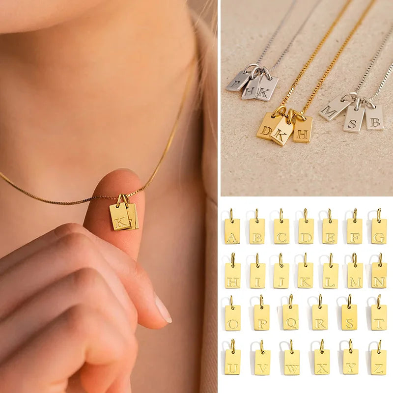 DAIHE DIY Unisex Jewelry 26 English Letter & Rectangle Stainless Steel Gold Plated Pendant for Women Jewelry Making