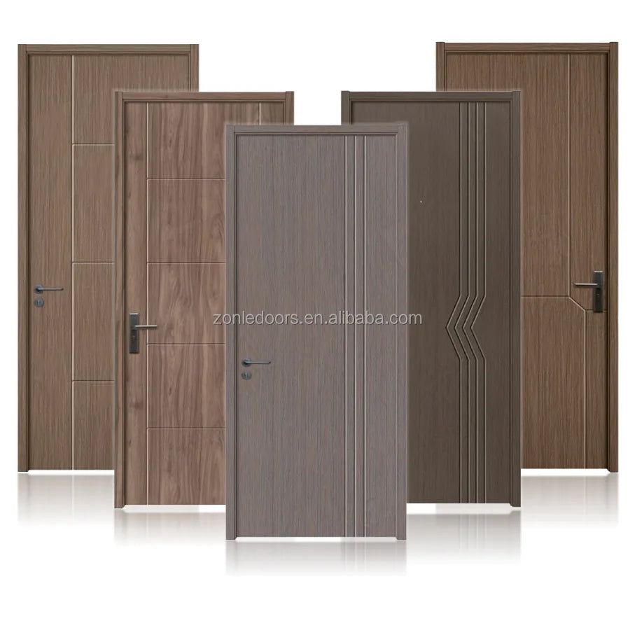 Waterproof Wooden Plastic Doors Modern Bathroom Design Interior WPC Door With Smart Lock