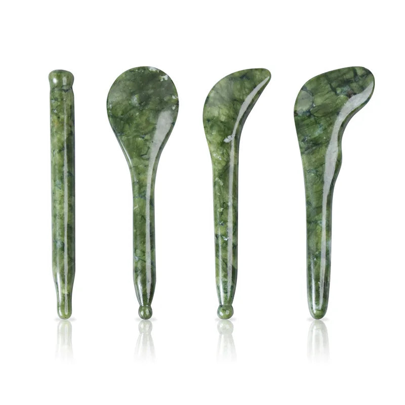 DIY Rose Gold Natural Picasso Jasper Xiuyan Jade Facial Roller Gua Sha Set Acupoint Massage Wand Face Lift Beauty Tools