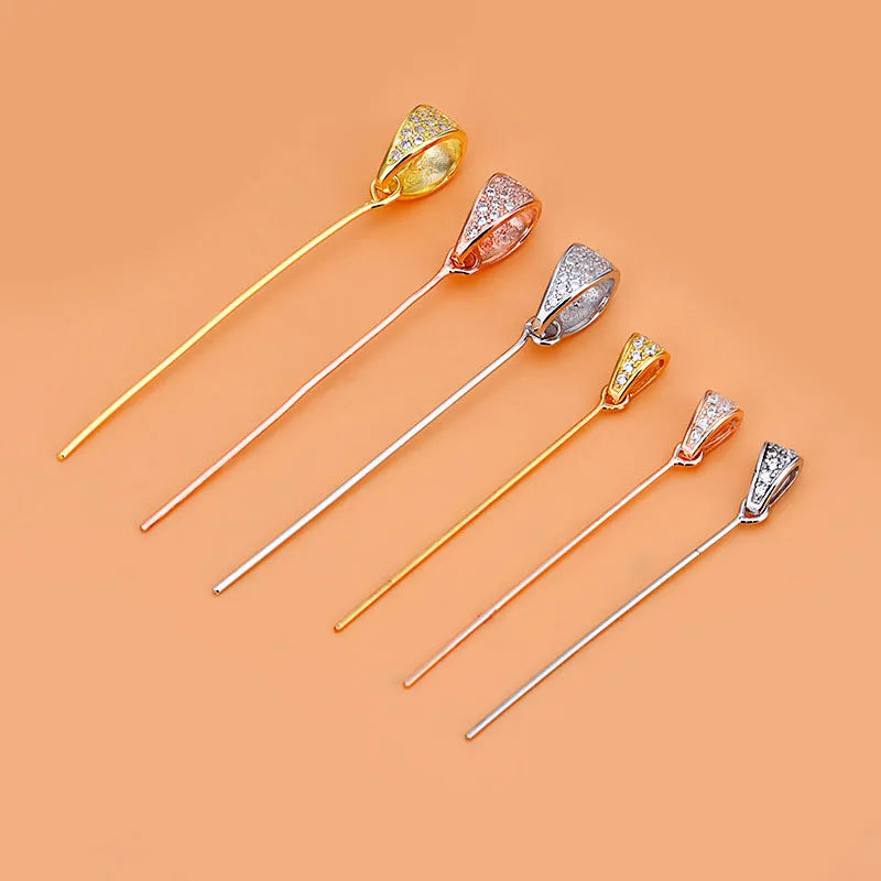Hot Sale 925 Sterling Silver Drop Micro Insert Zircon Pendant Clasp With Eye Pin Gold Plated Pendant Buckle Jewelry Accessories