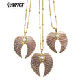 WT-JN167 Vintage Wing Shape Natural Shell Necklace Freshwater Pearl Angel Feather Pendant Jewelry Accessory Necklace