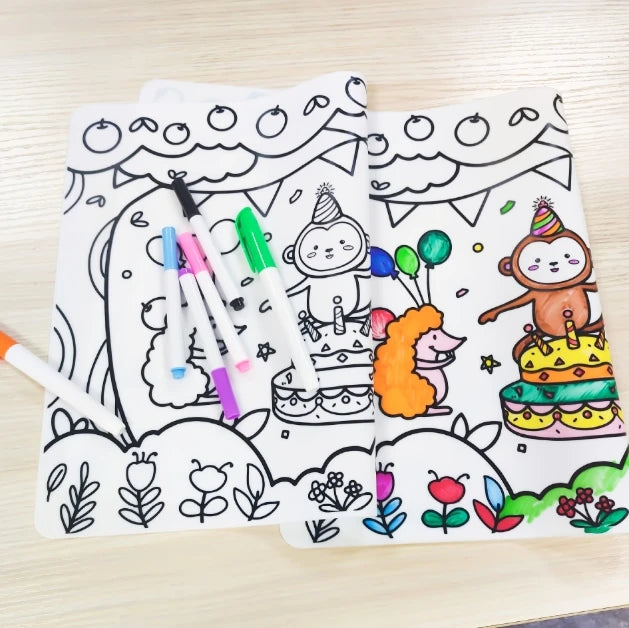 Silicone Drawing & Coloring Mat for Kids Reusable & Washable Place Mat for Toddlers
