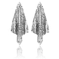 Large Luxury Dangle Earrings for Women Shiny Silver Plated Mesh Grid Sequins Metallic Disco Earrings for Prom Party Dress up Jew