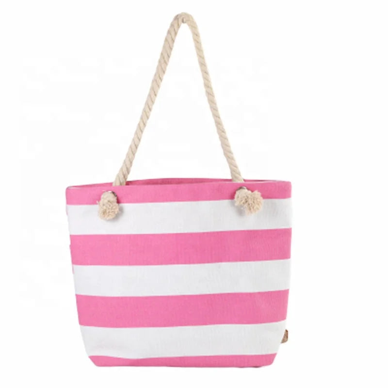 New 2024 Ladies Large Capacity Solid Color Canvas Zipper Closure Portable Rope Handle Eco-friendly Tote Beach Bags