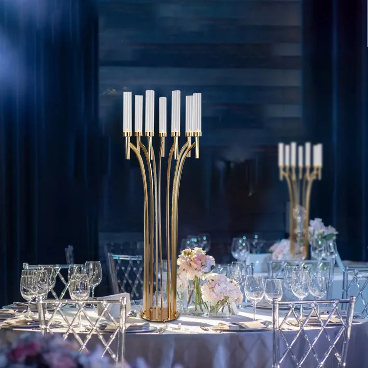 Wholesale Frame Candle Holder Party Wedding Decoration Gold Metal Glass Candelabra Centerpiece