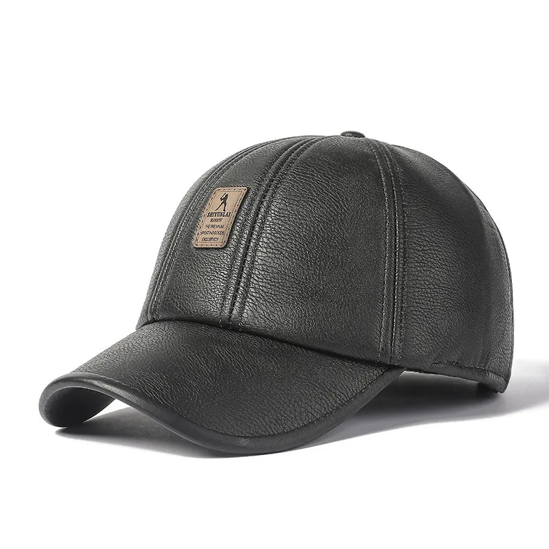 Winter Middle-Aged Dad Hat PU Leather Baseball Cap Men Warm Ear Protection Hat