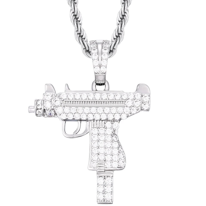 Hot Sale 925 Sterling Silver Jewelry Tiny Gun Design Pendant Full Bling Zircon Necklace Pendant