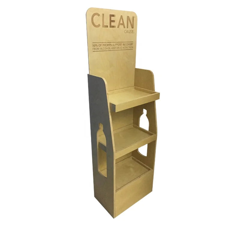 POS Wooden 3 Shelves Supermarket Beverage Bottle Display for Drink