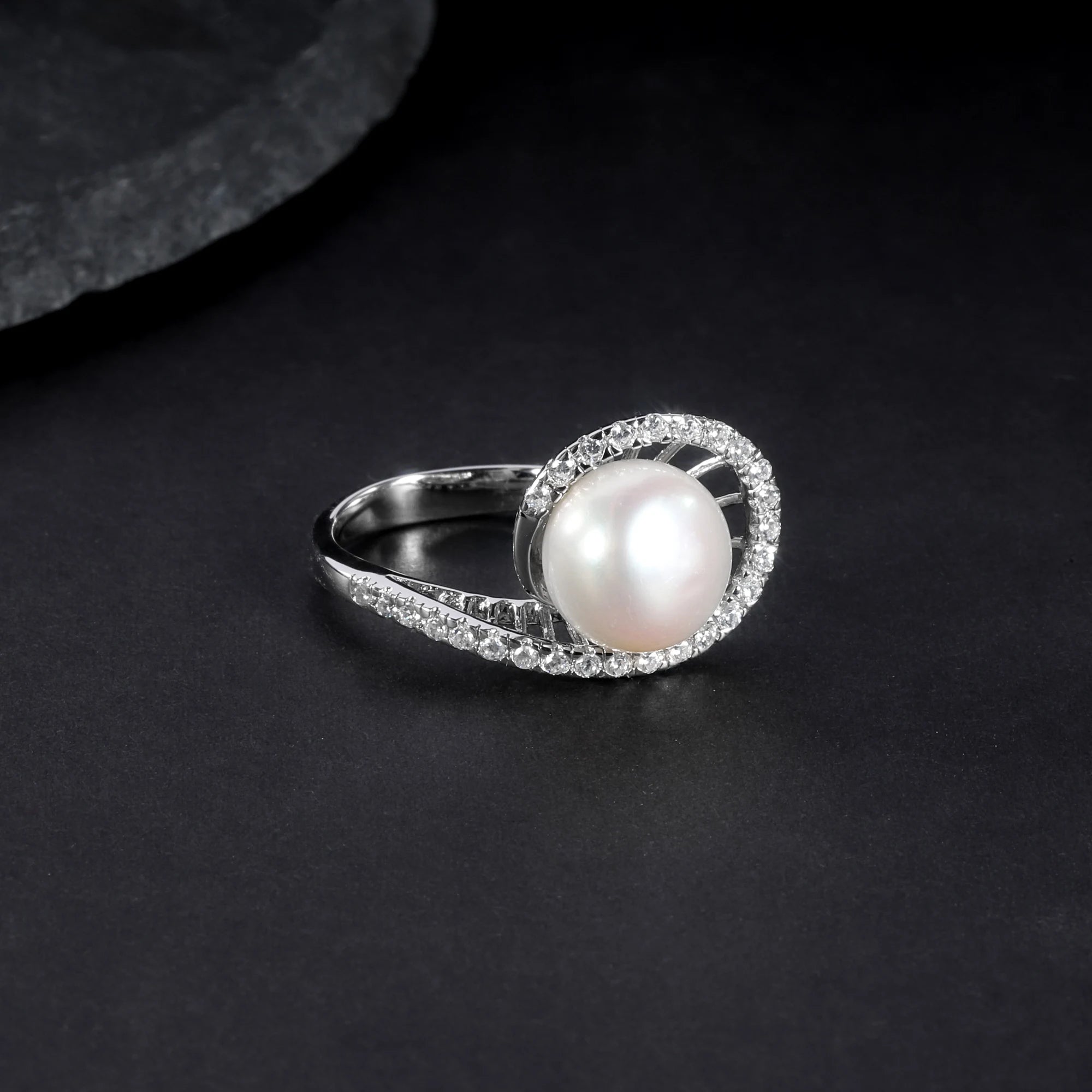 D1012 Abiding Fine Jewelry Factory Price 10mm White Fresh Water Pearl 925 Wedding Rings Sterling Silver Engagement Ring