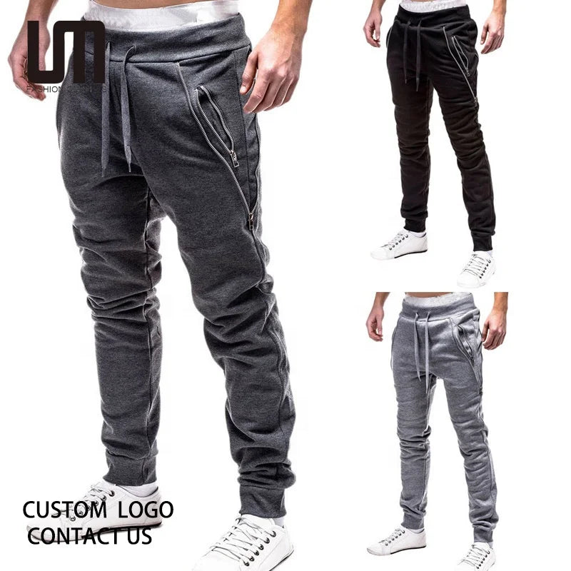 Liu Ming Oem Odm Autumn Winter Men Casual Drawstring Zipper Pockets Sports Trousers Skinny Pants Sweatpants