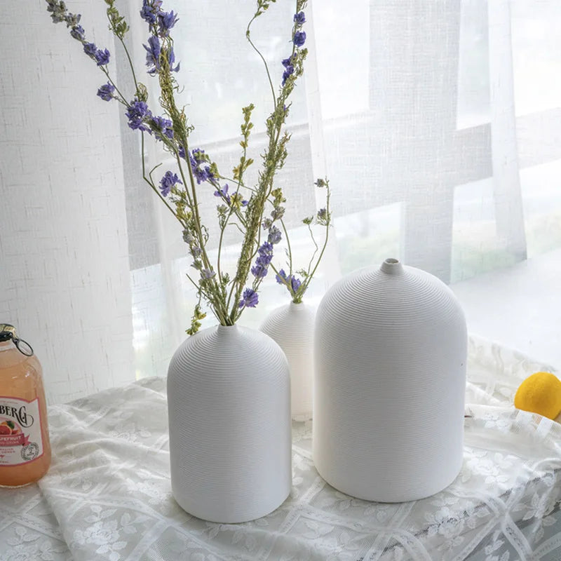Ins Nordic Minimalist Creative Living Room Desktop Living Room Decoration Geometric Cylindrical Striped Ceramic Vase