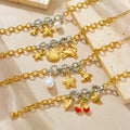 Tarnish Free Stainless Steel 18k Pvd Gold Plated Cherry Charm Bracelet Thick Chain Marine Life Charm Bracelet for Women