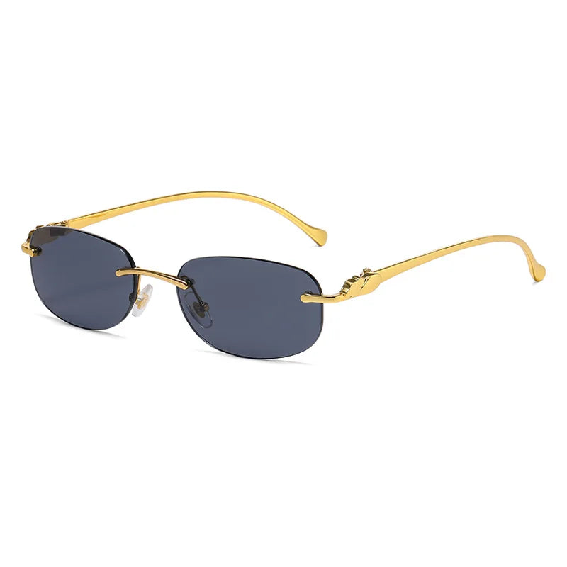 2025 New Small Frame Oval Glasses European and American Metal Leopard Head Trend Sunglasses