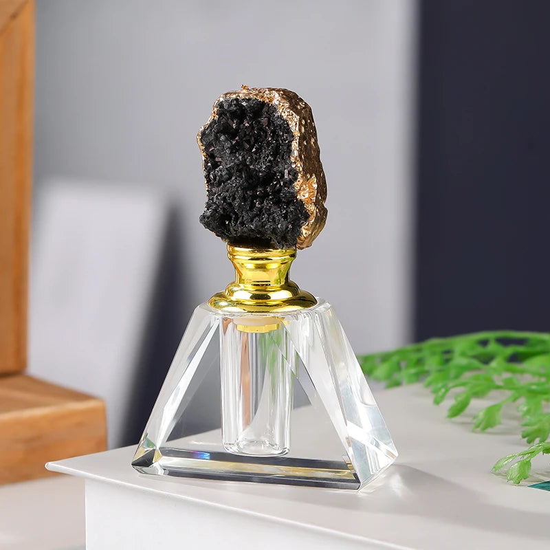 2026 New Mysterious Black Quartz Stone Crystal 6oz Dubai Perfume Oud Oil Bottle Empty Attar Glass Bottle Packaging Box