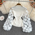 Boutique Wholesale 2025 Spring New Fashion Knitted Splicing Embroidered Flower Long Sleeve Women's T-shirt