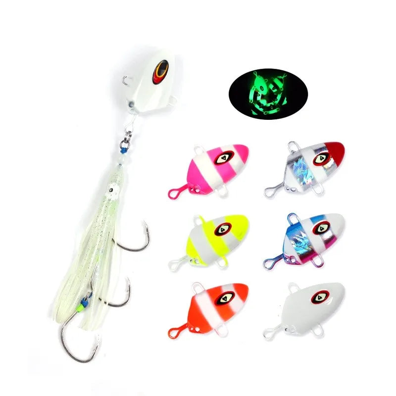 SEASKY Luminous Metal Jig 100g 150g 200g 250g 300g Squid Skirt Assist Hook Rig Jig Head Fishing Lure Octopus Jigging Rigs