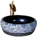 Jingdezhen Factory Direct Round Blue and White Bathroom Porcelain Sink Basin Ceramic Outdoor Washbasin