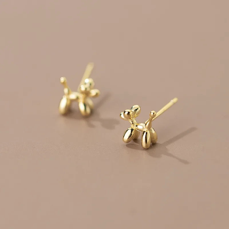 Cute Lovely Animal Balloon Dog Shape 925 Sterling Silver 18K Gold Plated Ear Studs Earrings Fashion Jewelry for Women Girls