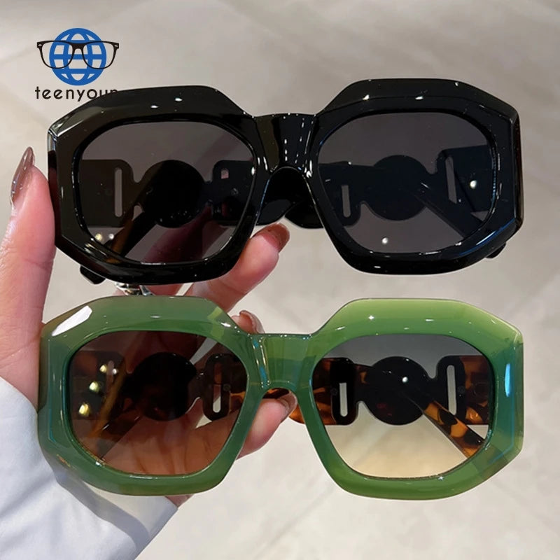 Teenyoun Wholesale Retro Classic Hexagon Big Frame Sun Glasses Vintage Brand Designer Sunglasses UV400 Women Custom Logo