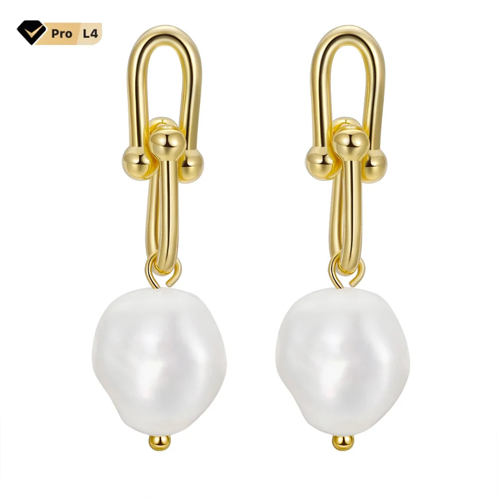 RINNTIN GPE54 Designer Jewelry Cultured Pearls Drop Earrings Sterling Silver Wholesale 14K Gold Plated Freshwater Pearls Earings