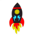 Funny Cartoon Acrylic Aircraft Clothing Brooch Pin Red Yellow Fire Black Rocket Resin Brooch Pin Jewelry Accessories
