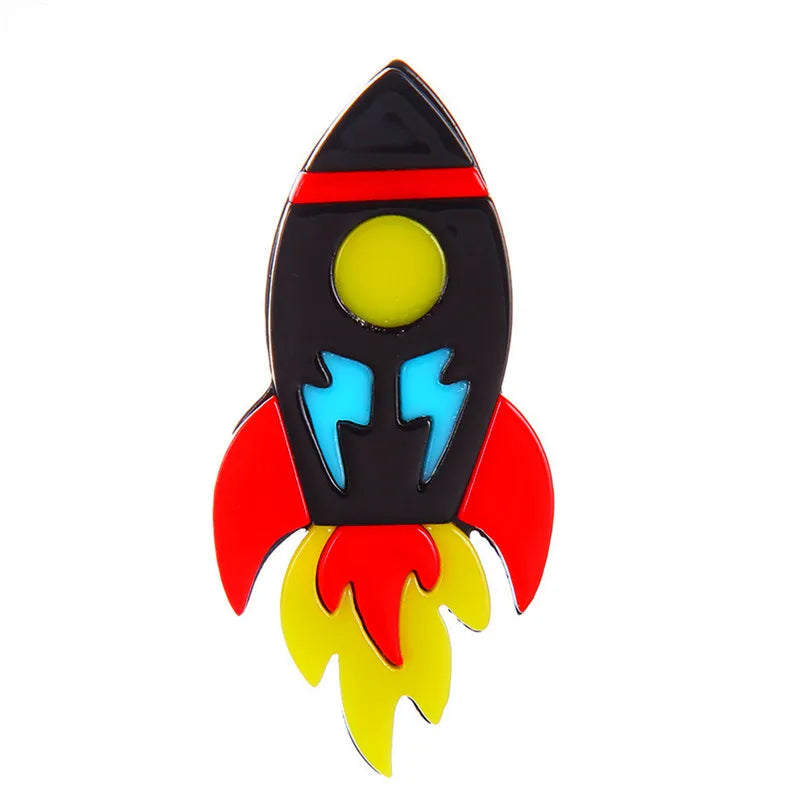 Funny Cartoon Acrylic Aircraft Clothing Brooch Pin Red Yellow Fire Black Rocket Resin Brooch Pin Jewelry Accessories