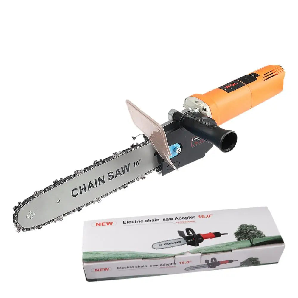 Modified Household Hand-Held Electric Chain Saw Logging Variable Cutting Machine with Angle Grinder Holder