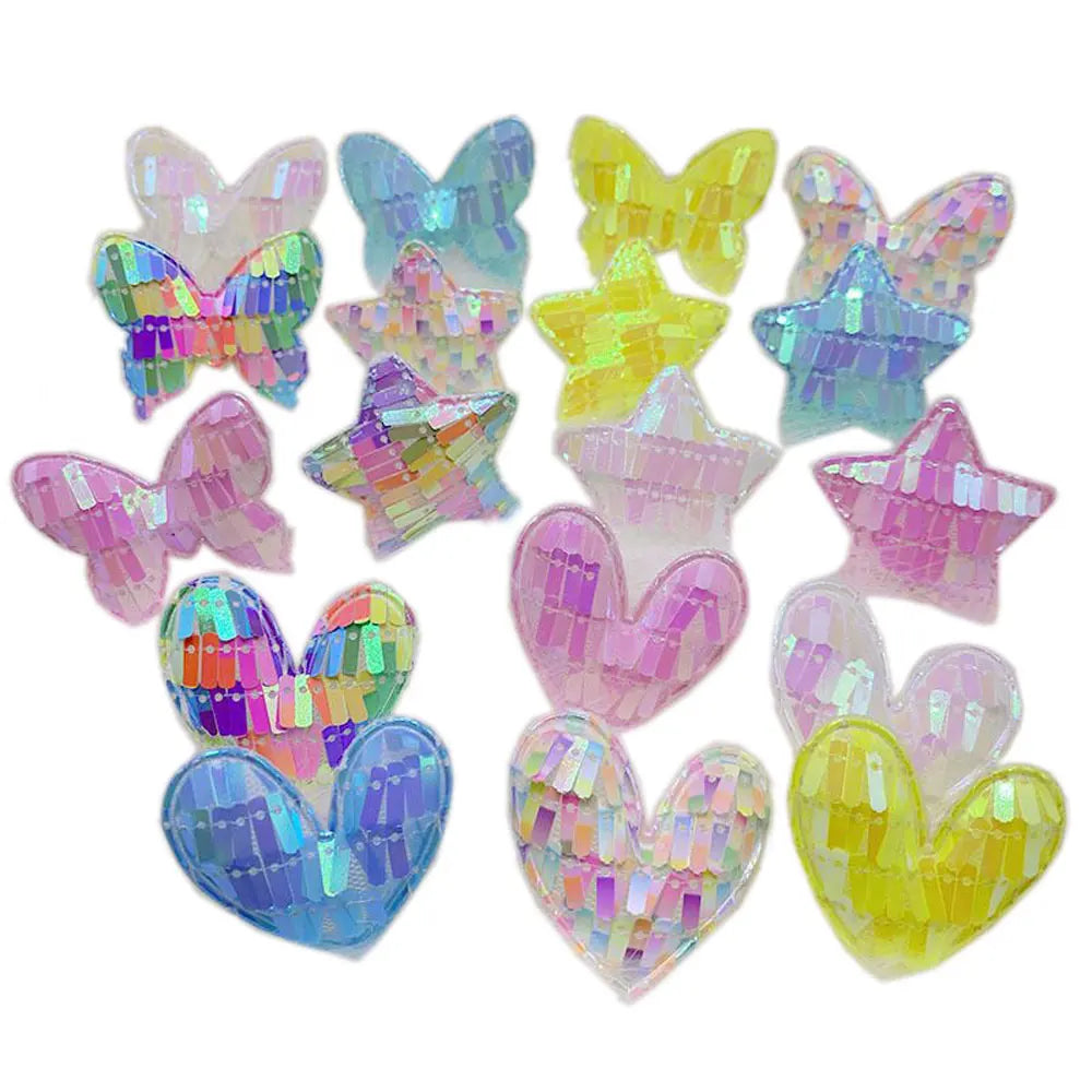 Sequin Butterfly Heart Star Padded Patches Appliques for DIY Clothing Headwear Hair Clip Accessories Sewing Supplies
