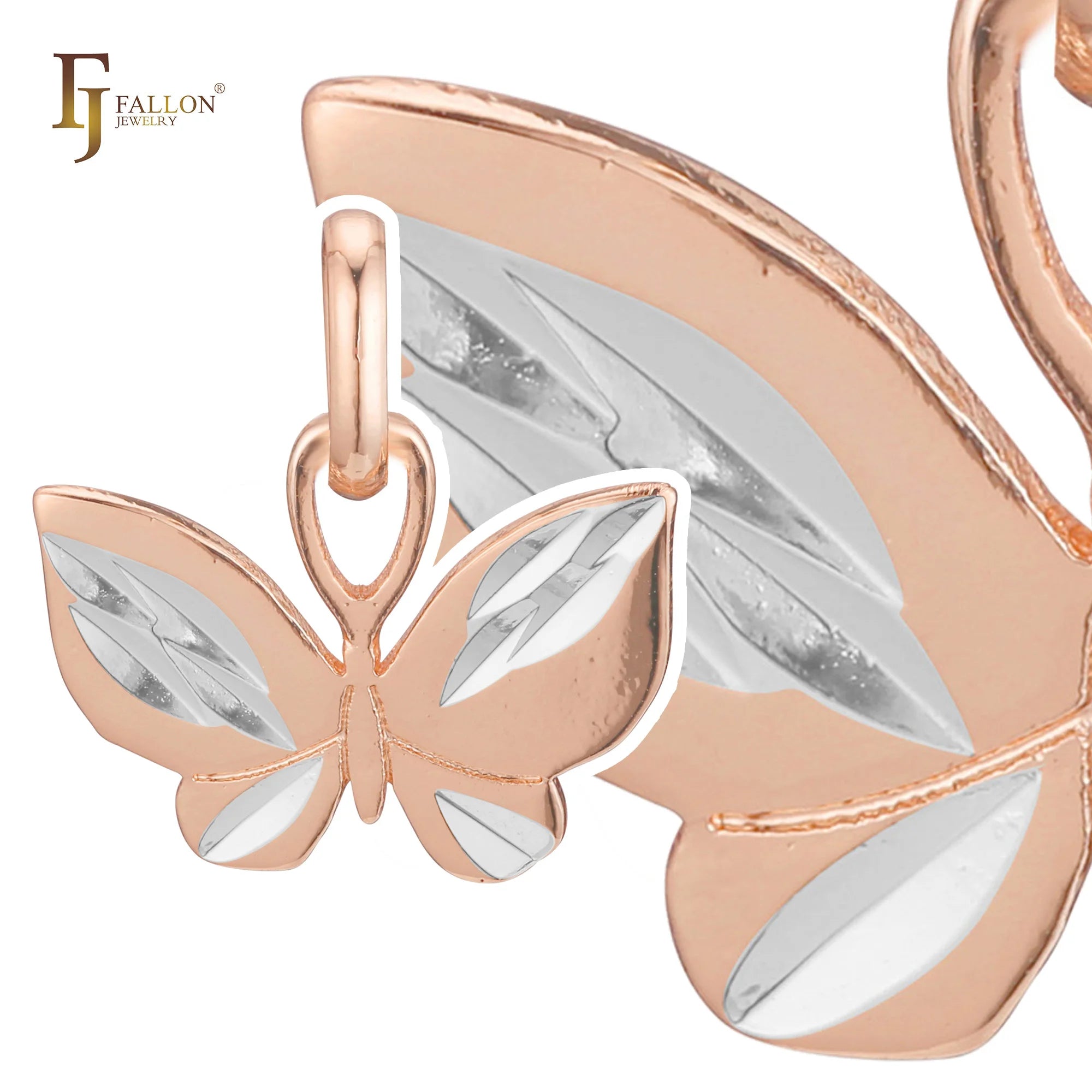FJ Fallon Fashion Jewelry Great butterfly Pendant Plated in Rose Gold Two Tone Brass Based