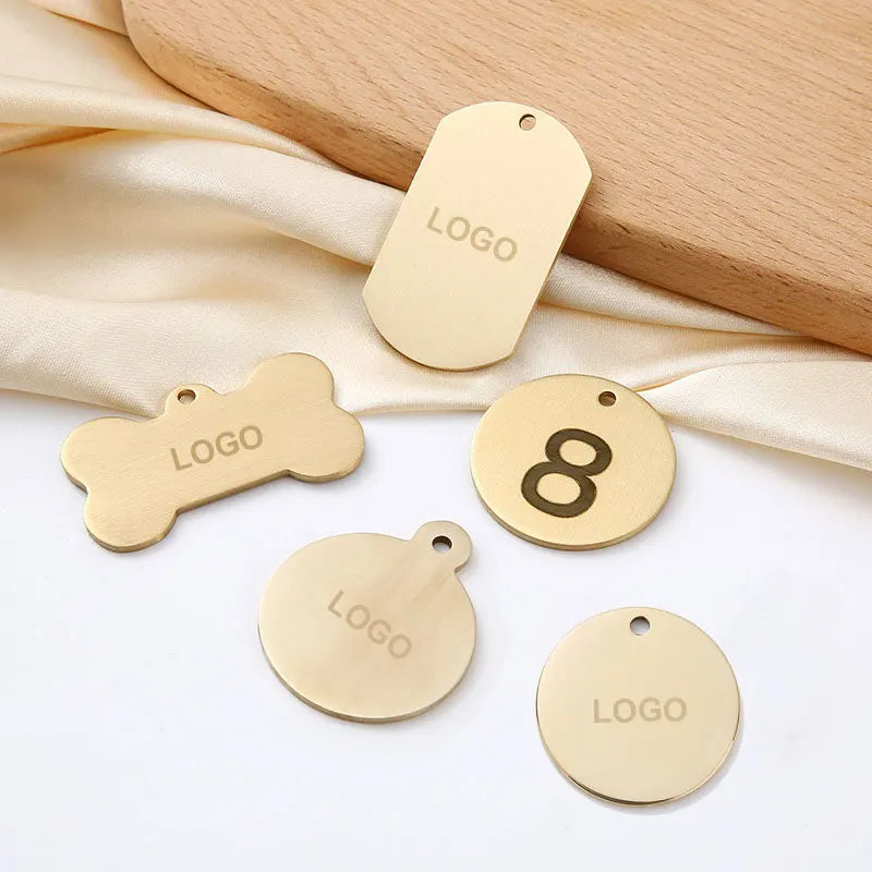 Identity Cards Customization Anti-Lost Round Bones Laser Logo Blank Brass Dog Tags